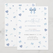 Blue Heart Little Sweetheart Verjaardag Uitnodigin Kaart (Voorkant / Achterkant)