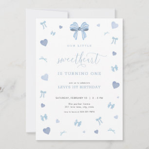 Blue Heart Little Sweetheart Verjaardag Uitnodigin Kaart