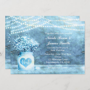 Blue Heart Mason Jar & Baby's Breath Invitation