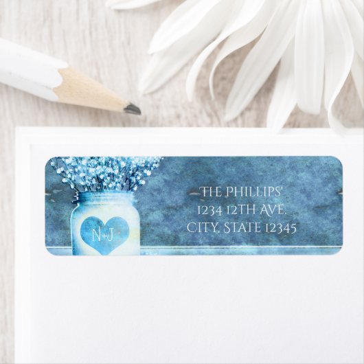 Blue Heart Mason Jar & Baby's Uitnodiging Etiket (Insitu)