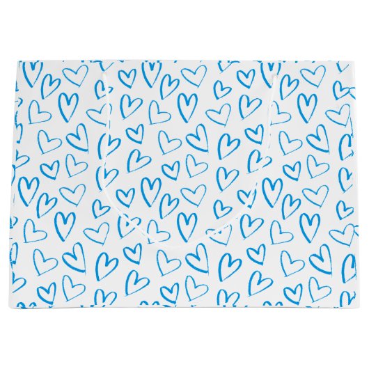 Blue Heart Pattern Large Gift Bag Groot Cadeauzakje (Voorkant)
