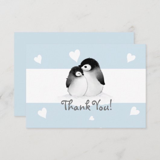 Blue Heart Penguin Dank u briefkaarten (Voorkant / Achterkant)