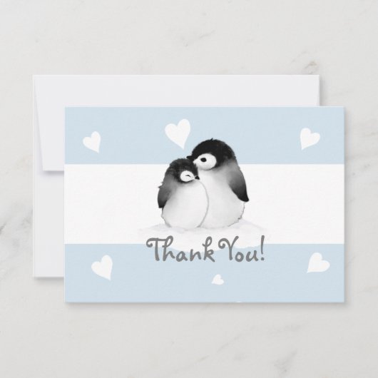 Blue Heart Penguin Merci Cartes de notes (Devant)
