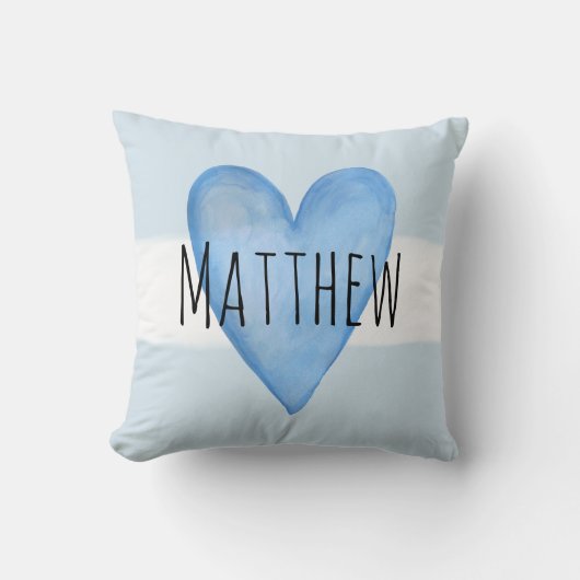 Blue Heart Typography Baby Love with Name Nursery Kussen (Voorkant)