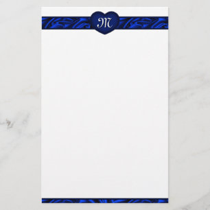 Blue Heart Valentine's Day Monogramme papeterie