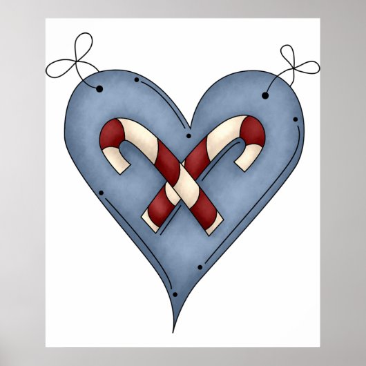 Blue Heart with Candy Canes Country Christmas Poster (Voorkant)