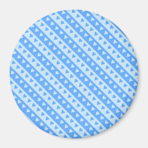 Blue Hearts and Stripes Pattern Round Magnet Magneet