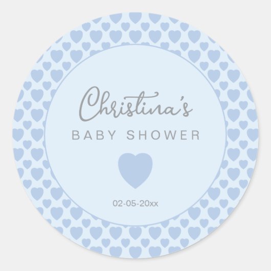 Blue Hearts Baby Shower  Ronde Sticker (Voorkant)