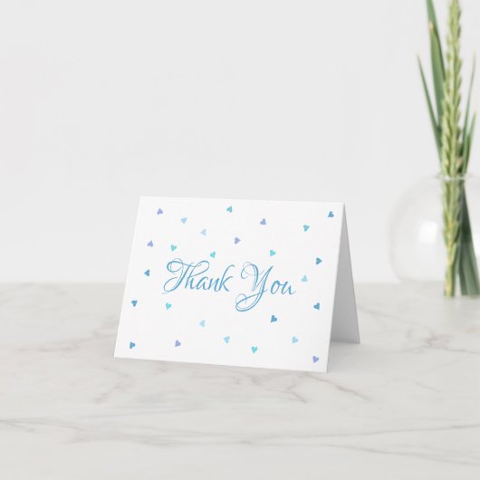 Blue Hearts Confetti Script Bedankt Kaart (Voorkant)