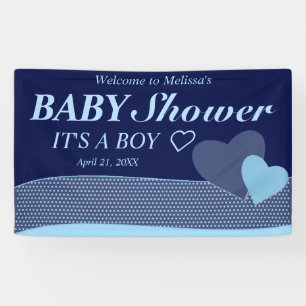 Blue Hearts Het is een jongen Moderne baby sho Spandoek