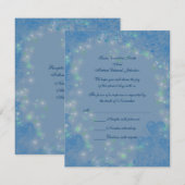 Blue Hearts Sparkly Lights Wedding RSVP Kaartje (Voorkant / Achterkant)