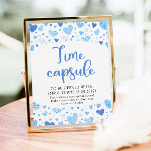 Blue Hearts Time Capsule Baby shower teken Poster