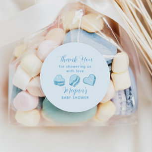 Blue Hearts Valentijn Baby shower Favor Ronde Sticker