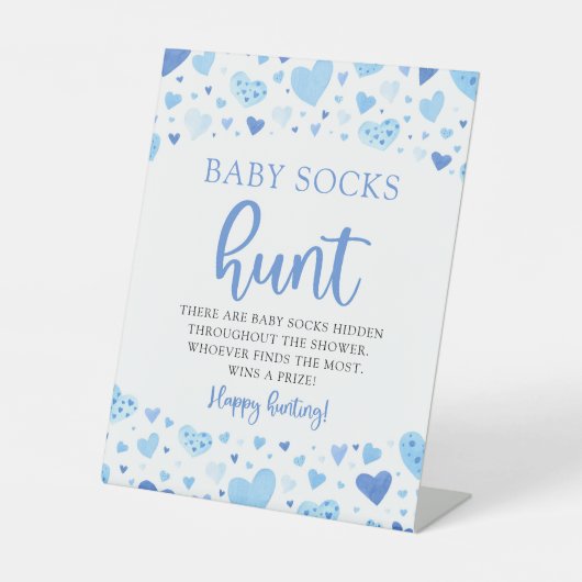 Blue Hearts Valentijn Baby Sokken Hunt Baby shower Reclamebord Met Voetstuk (Voorkant)