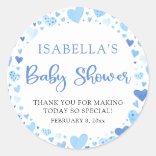 Blue Hearts Valentijn Sweetheart Baby shower Ronde Sticker