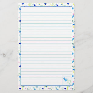 Blue Hearts Waterverf Lined Letter Schrijfpapier Briefpapier