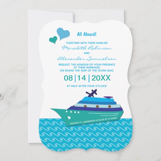 Blue Hearts Wedding Cruise Uitnodiging (Voorkant)