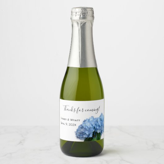 Blue Heaven Floral Custom Wedding Mini Labels Sparkling Wijnetiket (Voorkant)