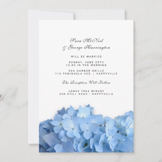 Blue Heaven Hydrangea Simple Faire-part de mariage (Devant)