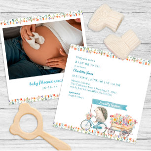 Blue Hedgehog Baby shower Fotouitnodiging Kaart