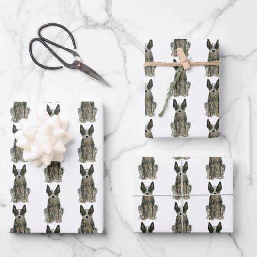 Blue Heeler ACD Cattle Dog Waterverf Art Inpakpapier Vel (Voorkant)