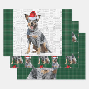 Blue Heeler Christmas Dog Green Plaid Inpakpapier Vel