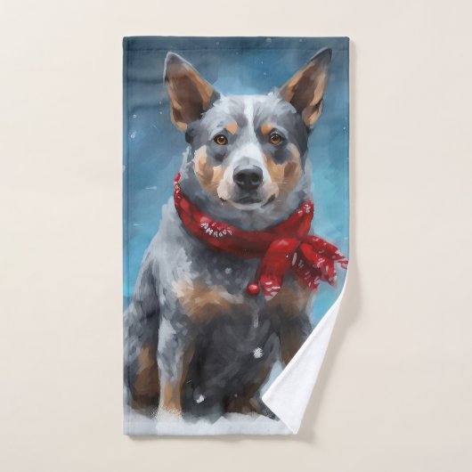 Blue Heeler dans la neige de Noël (Serviette à main)