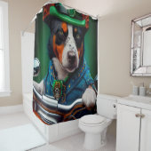 Blue Heeler Dog Driving Bike St. Patrick's Day Douchegordijn (In situ)