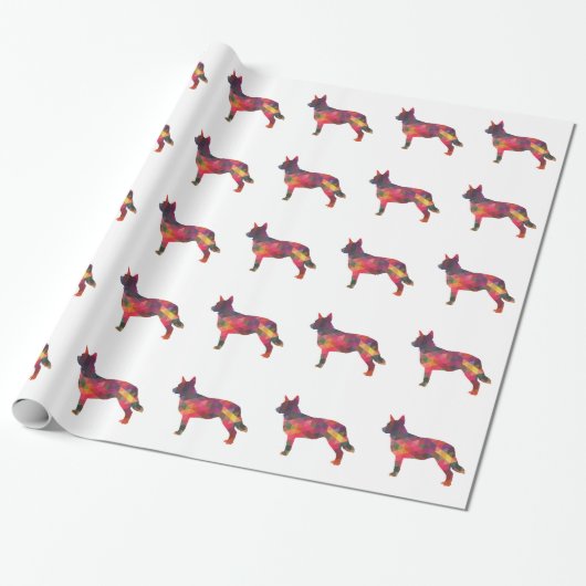 Blue Heeler Dog Geometric Pattern Silhouette Multi Cadeaupapier (Uitgerold)