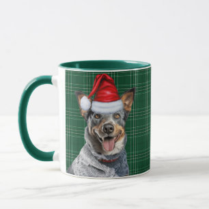 Blue Heeler Dog Green Holiday Plaid Kerstmis Mok