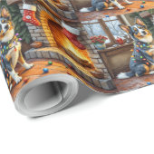 Blue Heeler Fireplace with Christmas Lights Cadeaupapier (Rol Hoek)