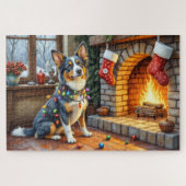 Blue Heeler Fireplace with Christmas Lights Legpuzzel (Horizontaal)