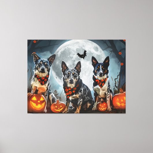 Blue Heeler Halloween Spooky Canvas Afdruk (Voorkant)