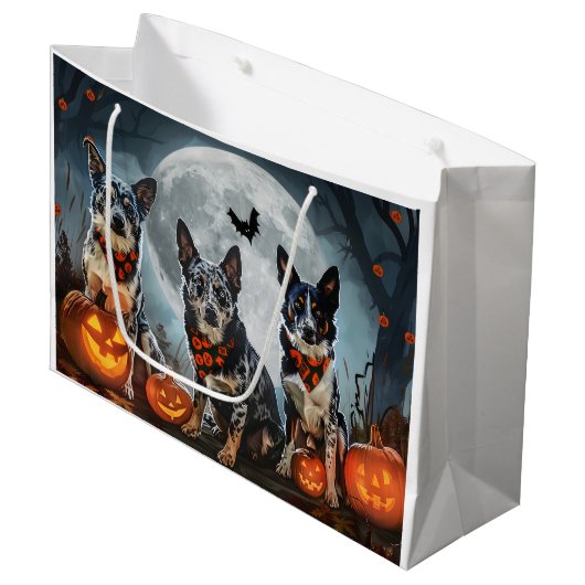 Blue Heeler Halloween Spooky Groot Cadeauzakje (Voorkant Gekanteld)