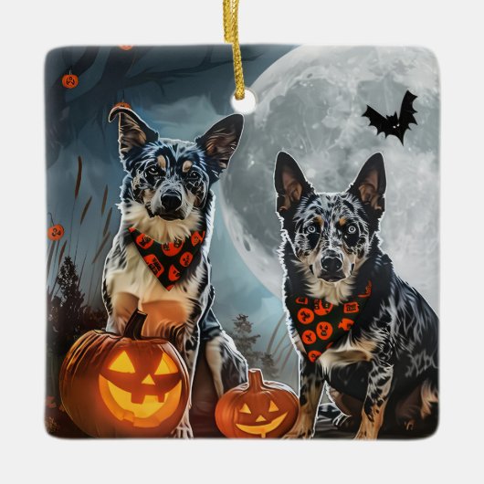 Blue Heeler Halloween Spooky Keramisch Ornament (Voorkant)