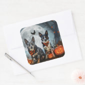 Blue Heeler Halloween Spooky Vierkante Sticker (Envelop)
