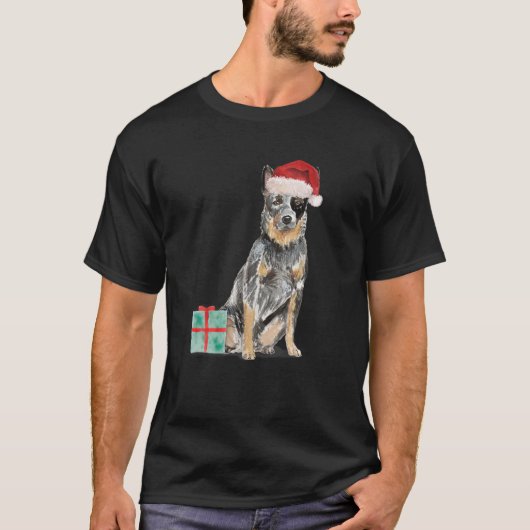 Blue Heeler Herding Aussie Puppy Kerstmis Santa H T-shirt (Voorkant)