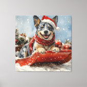 Blue Heeler Hond in Sledge Laat het Sneeuw Kerstmi Canvas Afdruk (Voorkant)