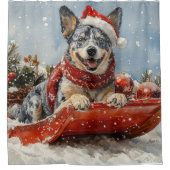 Blue Heeler Hond in Sledge Laat het Sneeuw Kerstmi Douchegordijn (Voorkant)
