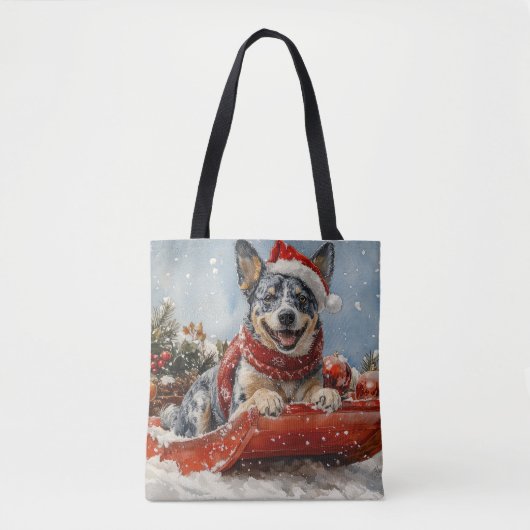 Blue Heeler Hond in Sledge Laat het Sneeuw Kerstmi Draagtas (Voorkant)