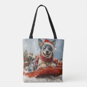 Blue Heeler Hond in Sledge Laat het Sneeuw Kerstmi Draagtas (Achterkant)
