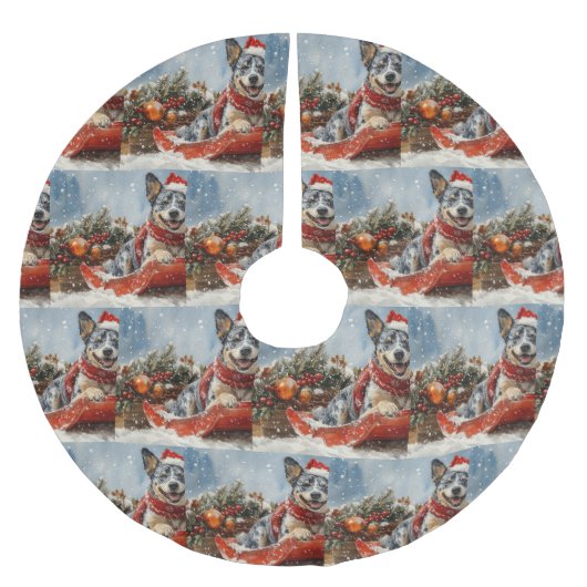 Blue Heeler Hond in Sledge Laat het Sneeuw Kerstmi Kerstboom Rok (Voorkant)