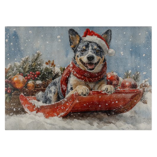 Blue Heeler Hond in Sledge Laat het Sneeuw Kerstmi Snijplank (Voorkant)