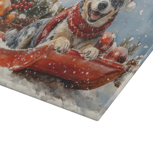 Blue Heeler Hond in Sledge Laat het Sneeuw Kerstmi Snijplank (Hoek)