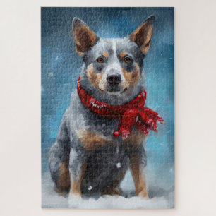 Blue Heeler-hond in sneeuw met Kerstmis Legpuzzel