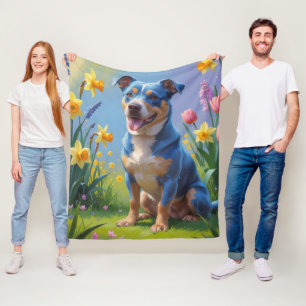 Blue Heeler-hond lente bloemen schilderij Fleece Deken