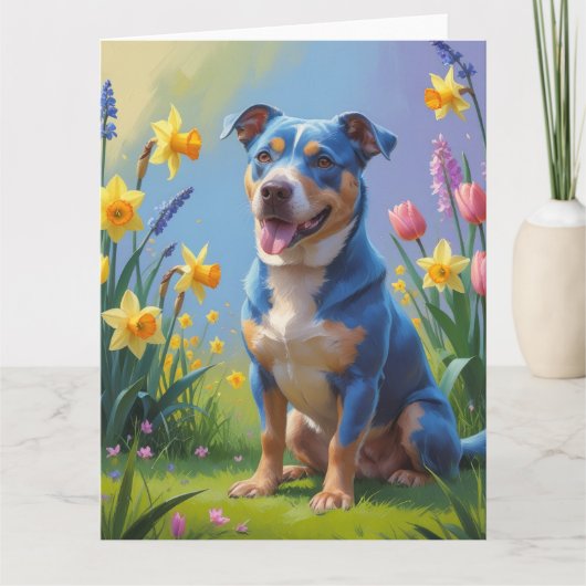 Blue Heeler-hond lente bloemen schilderij  Kaart (Voorkant)