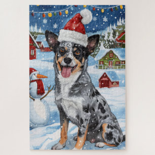 Blue Heeler Hond Winter Wonderland Kerstvreugde Legpuzzel
