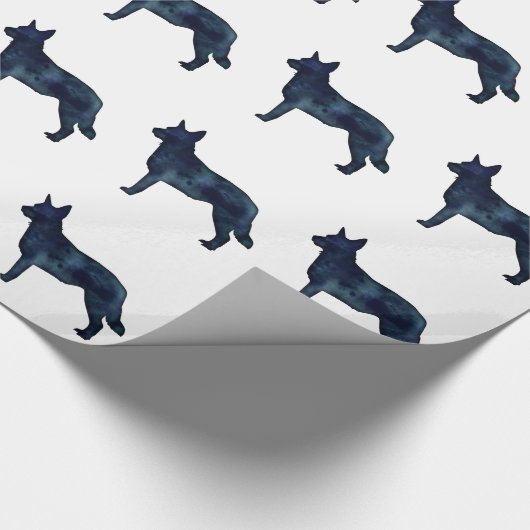 Blue Heeler Hondenras Silhouette Black Waterverf Cadeaupapier (Hoek)