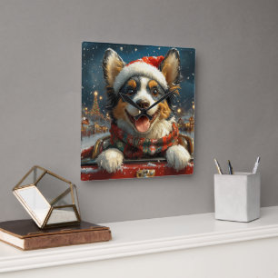 Blue Heeler Hondenroller Onderzetter Kerst Vierkante Klok